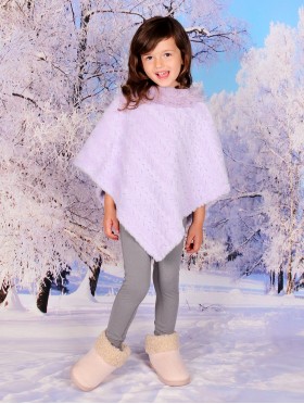 Kids Soft Faux Fur Poncho W/  Weave Pattern and Faux Fur Neckline (3-7 Years Old) 